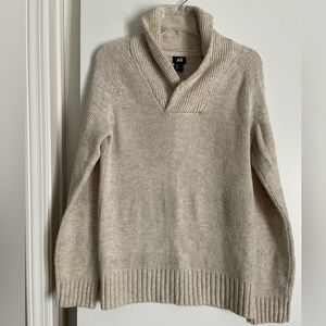Wool Blend Pullover Fisherman Chunky Knit Mens Sweater Ivory NWOT H& M Small